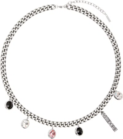 We11 Done Gunmetal Crystal Stone Charm Necklace In Metallic