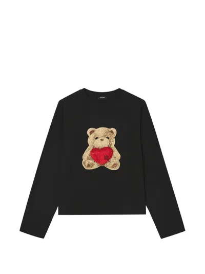 We11 Done Heart Teddy Bear-patch Long-sleeve T-shirt In Black
