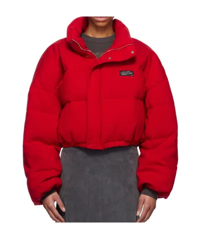 We11 Done High Collar Long Sleeve Down Jacket In Red