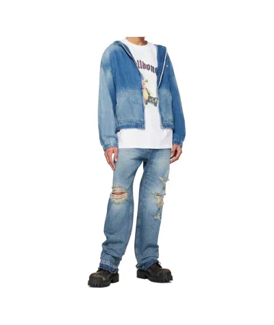 We11 Done Hooded Denim Jacket In Blue