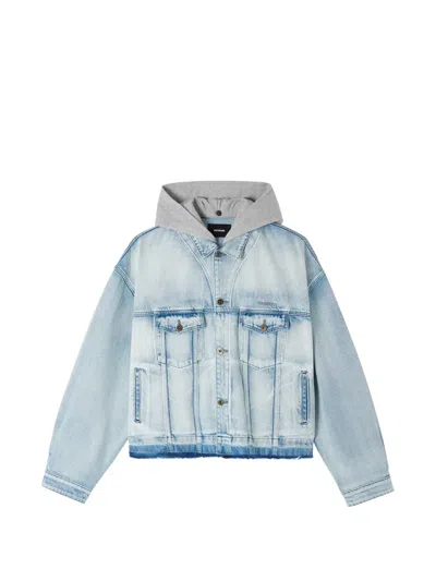We11 Done Hooded Raw-hem Denim Jacket In Blue