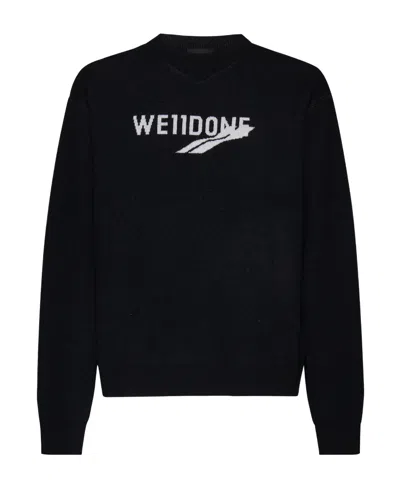 We11 Done Intarsia-knit Logo Jumper In Black