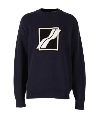We11 Done Intarsia Logo-knit Cotton Jumper In Black