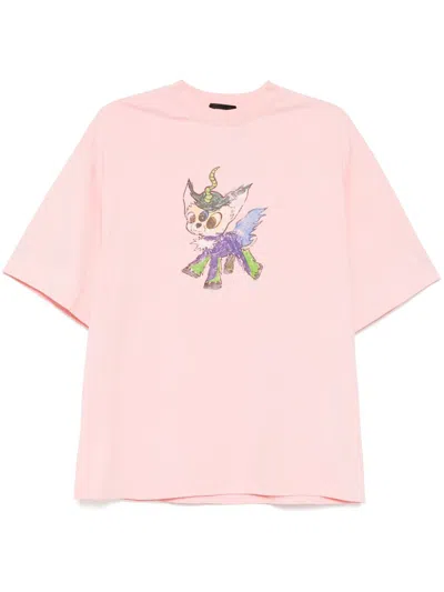 We11 Done Jeff Monster Drawing T-shirt In Pink