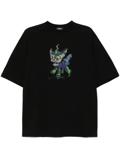 We11 Done Jeff T-shirt Mit Monster-zeichnung In Schwarz