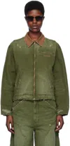 We11 Done Khaki Destroyed Denim Jacket In Khaki