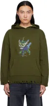 We11 Done Khaki Grunge Monster Pony Knit Hoodie In Khaki