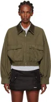 We11 Done Khaki Leather Collar Jacket In Brown