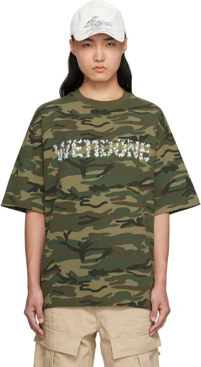 We11 Done Khaki Sparkle Logo T-shirt In Mix