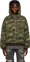 We11 Done Khaki Sparkle Logo Zip-up Hoodie In Mix