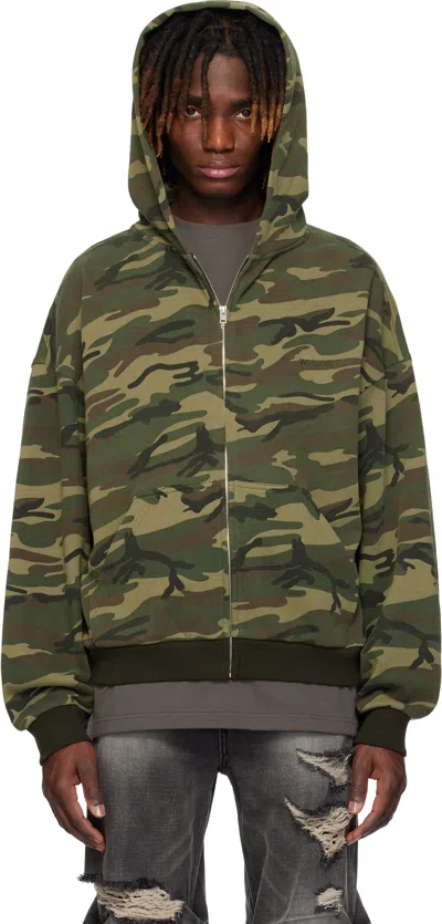 We11 Done Khaki Sparkle Logo Zip-up Hoodie In Mix