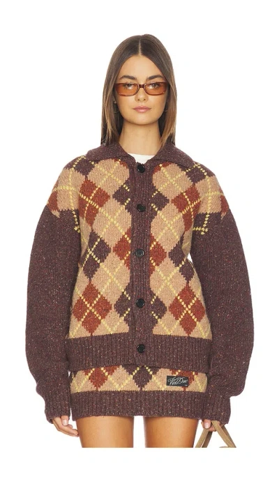 We11 Done Knit Argyle Intarsia Cardigan In Brown
