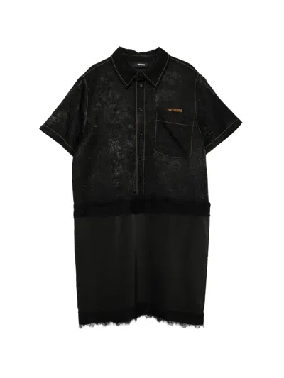 We11 Done Lace-trim Crinkled Dress In Black