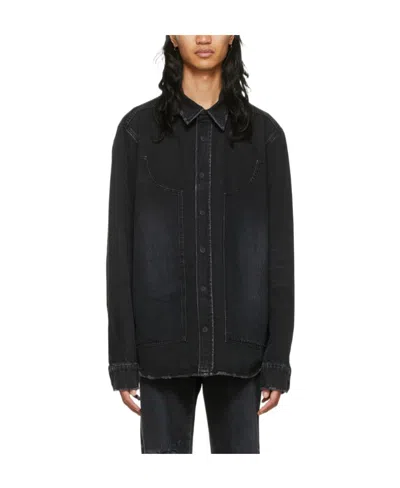 We11 Done Lapel Long-sleeved Denim Shirt In Black