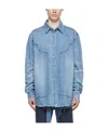 We11 Done Lapel Spliced Denim Shirt In Blue