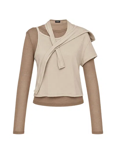 We11 Done Layered Asymmetric T-shirt In Neutrals