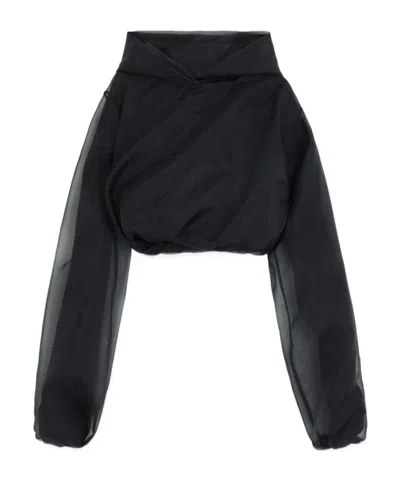 We11 Done Layered Cropped Hoodie In Black