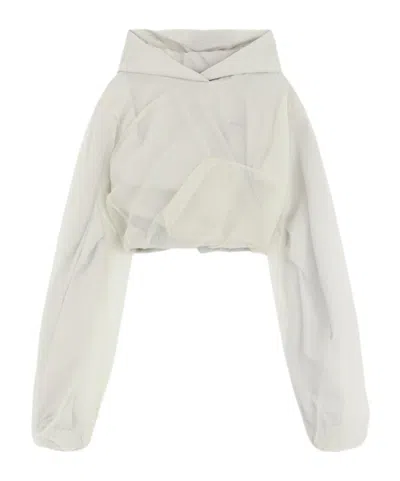 We11 Done Layered Cropped Hoodie In White