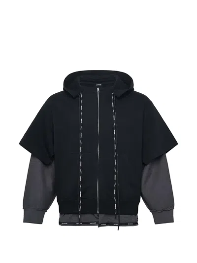 We11 Done Layered Double-string Hoodie In Blue