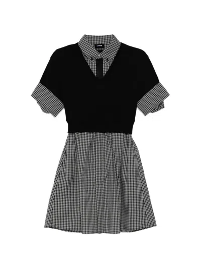 We11 Done Layered Gingham-print Dress In Black