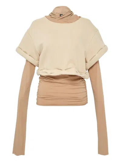 We11 Done Layered Hoodie In Brown