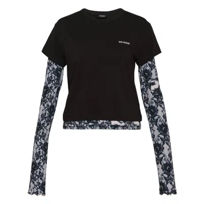 We11 Done Layered Lace Print Tee In Black