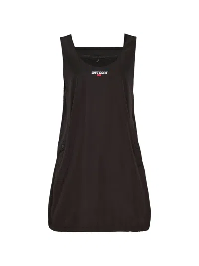 We11 Done Layered Logo-print Dress In Brown