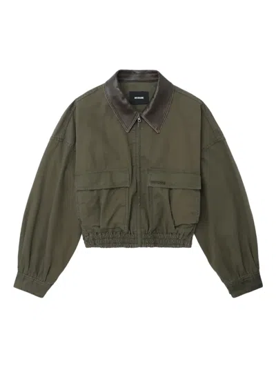 We11 Done Leather-collared Pocket Jacket In Green