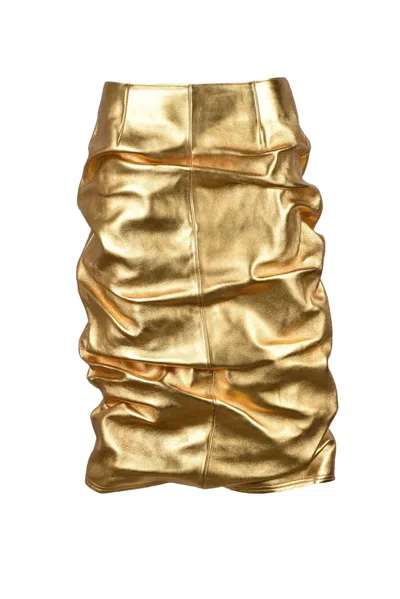 We11 Done Leather Midi Skirt - Gold