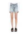 WE11 DONE LIGHT-WASH RIPPED DENIM-SHORTS