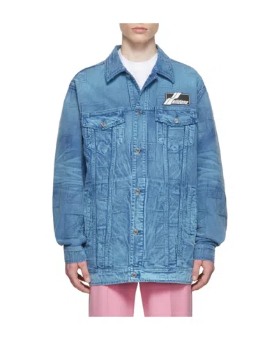 We11 Done Logo Denim Jacket In Blue