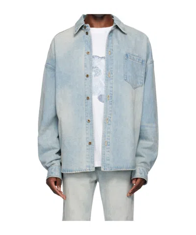 We11 Done Logo Denim Shirt In Gray