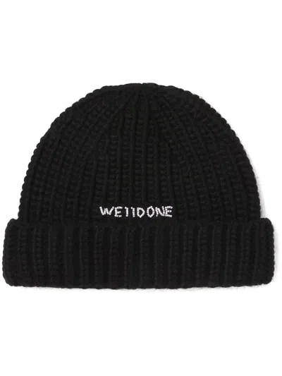 We11 Done Logo-embroidered Beanie In Black