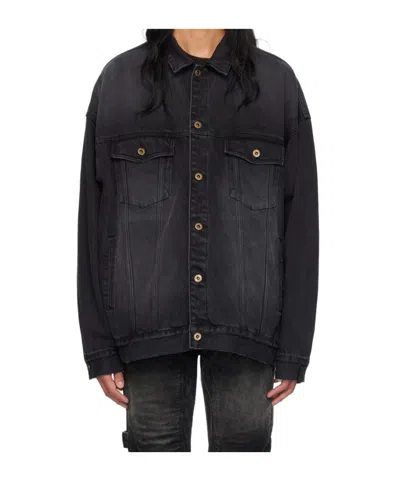We11 Done Logo Embroidered Denim Coat In Black