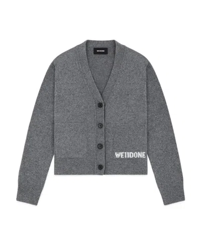 We11 Done Logo-embroidered Knitted Cardigan In Gray