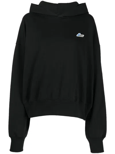 We11 Done Logo Embroidered Wappen Cotton Hoodie In Black
