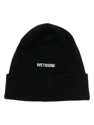 We11 Done Logo-embroidered Wool Beanie In 黑色