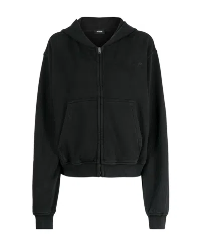 We11 Done Logo-embroidered Zip-up Hoodie In Black