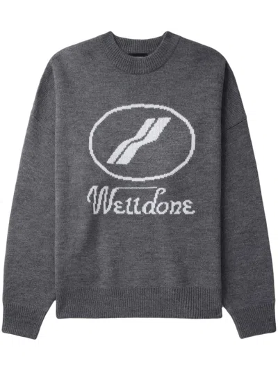 We11 Done Logo-intarsia Jumper In Grey