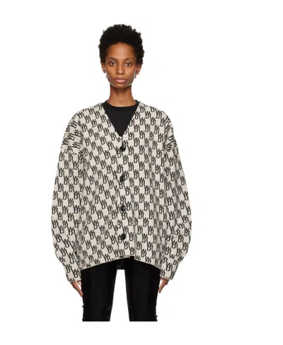 We11 Done Logo-knit Button-up Cardigan In Black