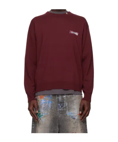 We11 Done Logo Knit Pullover Sweater In Burgundy