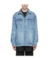 We11 Done Logo Lapel Denim Coat In Blue