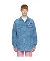 We11 Done Logo Lapel Denim Jacket In Blue