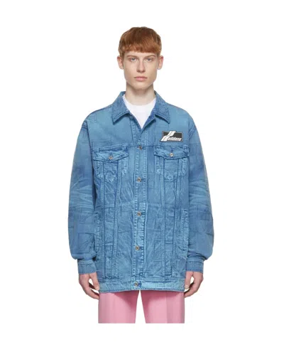 We11 Done Logo Lapel Denim Jacket In Blue