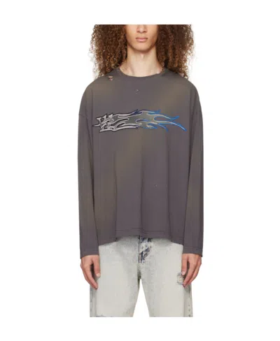 We11 Done Gray Faded Long Sleeve T-shirt In Charcoal
