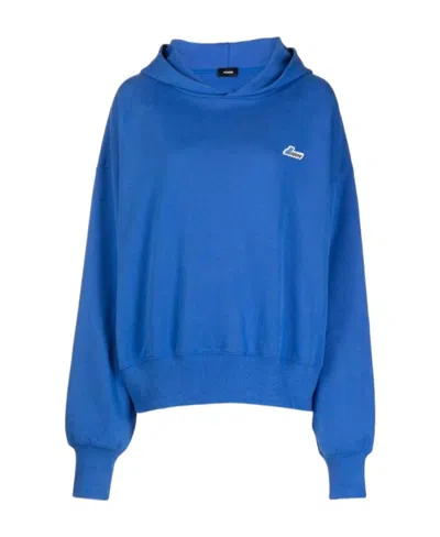 We11 Done Logo Patch Cotton Hoodie In Blue