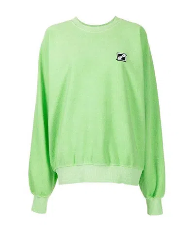 We11 Done Logo-patch Logo-print Relaxed Sweatshirt In Green