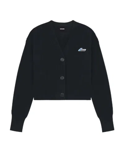 We11 Done Logo-patch Ribbed-knit Wool Cardigan In Black