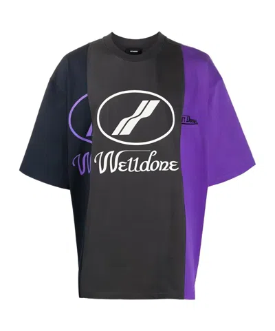 We11 Done Logo-print Colour-block T-shirt In Black