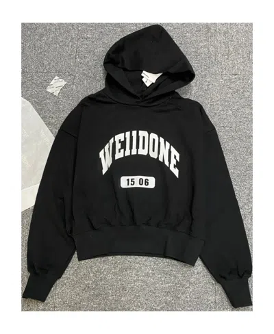 We11 Done Logo Print Cotton Hoodie In Black